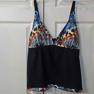 New Multicolor Tankini Top Adjustable Strap Padded V-Neck Flattering 2X